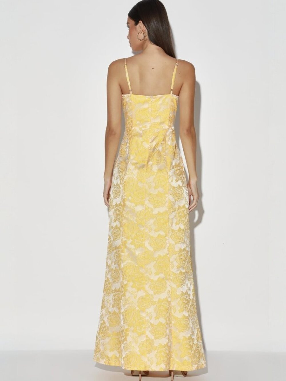 Lulus Bright Blooms Champagne and Yellow Floral Jacquard Maxi Dress NWT - Picture 4 of 10